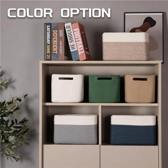 Woven Storage Baskets Set of 4 Cotton Rope Organizer Bins for Shelves Closet - Picture 6 of 8